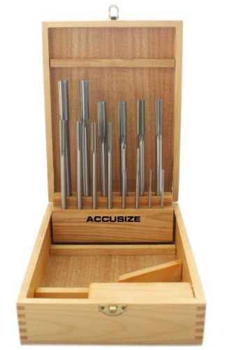 Accusize Industrial Tools 14 Pc Over and Under Size H.S.S. Chucking Reamer Set, 0.1240'' thru 0.5010'', in Fitted Case, 5500-SX00