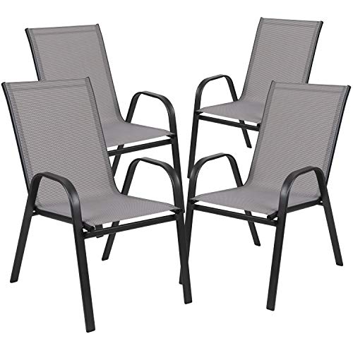 Flash Furniture 4 Pack Brazos Series Gray Outdoor Stack Chair with Flex Comfort Material and Metal Frame