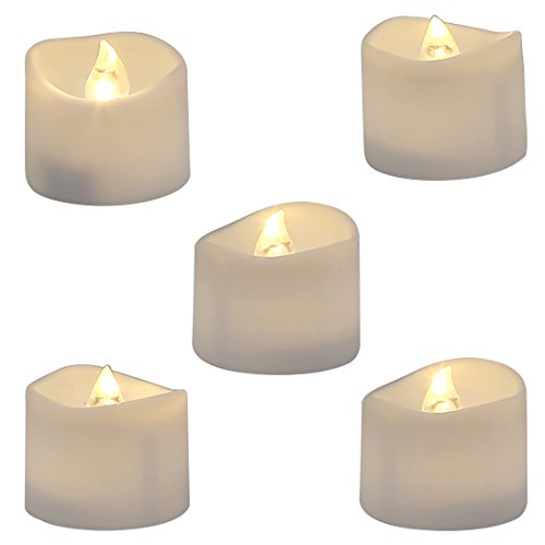 Homemory Realistic and Bright Flickering Bulb Battery Operated Flameless LED Tea Light for Seasonal and Festival Celebration, Pack of 12, Electric Fake Candle in Warm White and Wave Open