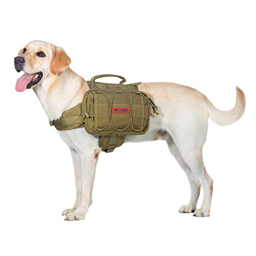 OneTigris Dog Backpack for Hiking Nylon Dog Harness Backpack with Side Pockets for Large Dog with 22'-31.5' Neck Girth and 29'-35.8' Chest Girth (Coyote Brown)