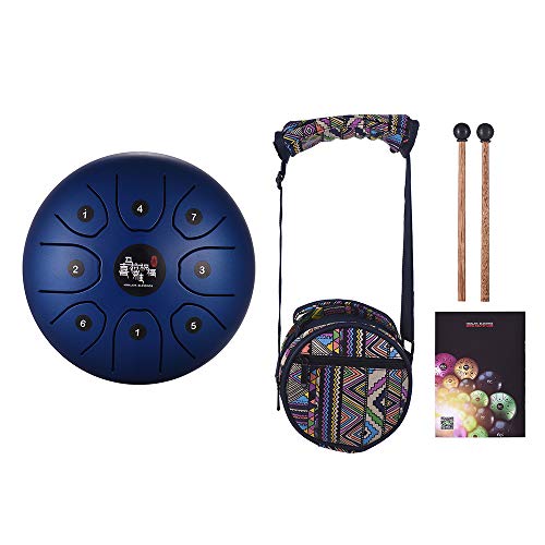 Muslady 5.5 Inch Mini 8-Tone Steel Tongue Drum C Key Percussion Instrument Hand Pan Drum with Drum Mallets Carry Bag