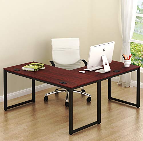 SHW Home Office 55'x60' Large L Shaped Corner Desk, Black Cherry