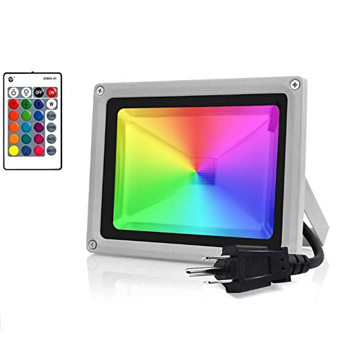 RGB LED Flood Lights, 10W Color Changing Outdoor Spotlight with Remote Control, IP65 Waterproof Wall Washer Light,16 Colors 4 Modes Dimmable Stage Lighting with US 3-Plug