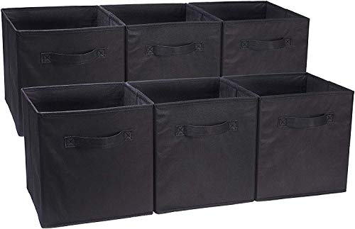 AmazonBasics Collapsible Fabric Storage Cubes Organizer with Handles, Black - Pack of 6