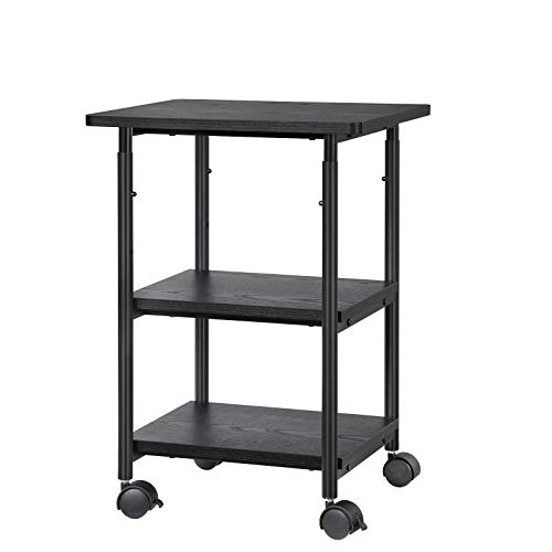 SONGMICS Adjustable Printer Stand Desk Mobile Machine Cart with 2 Shelves Heavy Duty Storage Trolley for Office Home Black UOPS03B