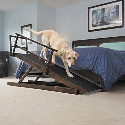 DoggoRamps Large Bed Ramp for Big & Medium Dogs - Adjustable Height, Sturdy, Safety Railings, Anti-Slip Grip - 5 Color Options to Match Your Home (Clear Natural)