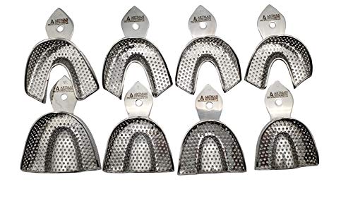 Dental Impression Trays 8 Small Medium Large and Extra Large Pairs Stainless Steel Denture Orthodontics by Wise Linkers USA