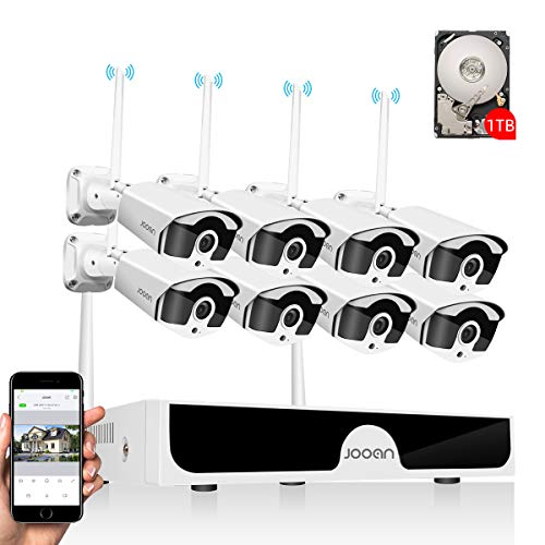 JOOAN 3MP Security Camera System Wireless,8-Channel NVR&8Pcs 1296P FHD (Clearer Than 1080P) Audio Record CCTV Cameras,Waterproof&Good Night Vision,Motion Alert(with 1TB Hard Drive)