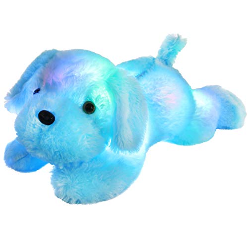 WEWILL LED Puppy Stuffed Animal Creative Night Light Lovely Dog Glow Soft Plush Toy Gifts for Kids on Christmas Birthday Festivals, 18-Inch, Blue (Blue)