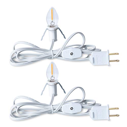 Accessory Cord with One LED Light Bulb - 6 Feet UL-Listed White Cord with On/Off Switch Plugs - Perfect for Holiday Decorations and Craft Projects, 2 Pack