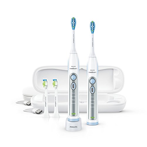 Philips Sonicare FlexCare Whitening Edition Rechargeable Toothbrush Premium 2-Pack Bundle HX6964/77 (2 FlexCare Handles, 2 DiamondClean & 2 Plaque Control Brush Heads, 2 USB Charging Travel Cases)