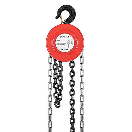 SPECSTAR 10 Feet Manual Hand Chain Block Hoist with 2 Hooks 1 Ton Capacity Red