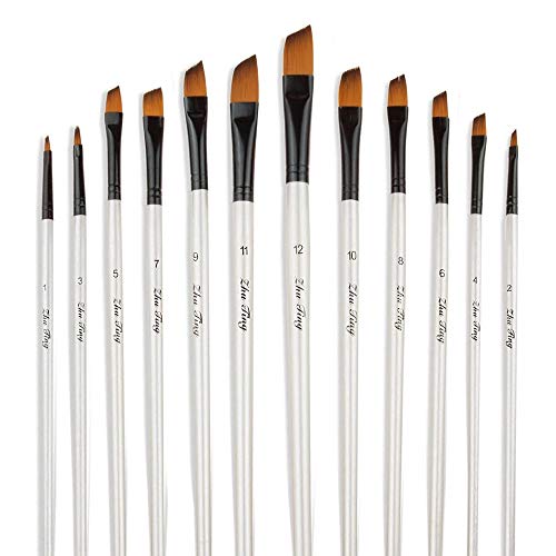 Artist Paint Brushes Set, 12pcs Professional Angular Paintbrushes for Acrylic Watercolor Oil Painting, Face Body Nail Art, Crafts, Canvas, Rock, Shoes, Paint by Number, Miniature Model & Fine Detail