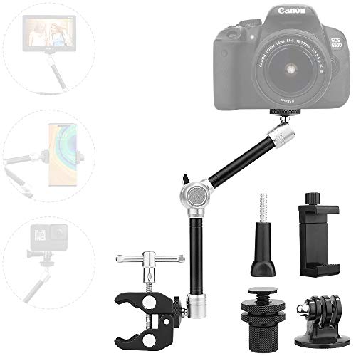 TOAZOE 11' Adjustable Robust Articulating Friction Magic Arm Clamp Holder Mounts Kit for DSLR/Mirrorless/Action Camera/Camcorder/LCD Monitor Video Vlog Rig w/Smartphone/iPhone/GoPro/Arlo etc