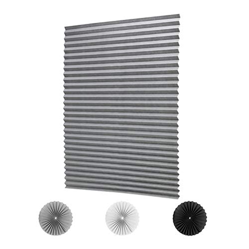 LUCKUP 2 Pack Cordless Light Filtering Pleated Fabric Shade,Easy to Cut and Install, with 4 Clips (48'x72' - 2 Pack, Grey)
