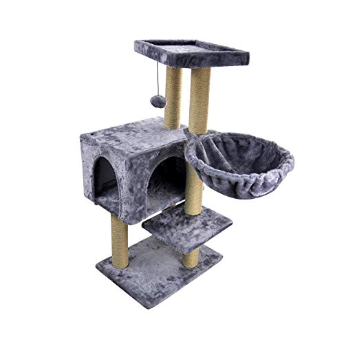 WIKI 002G Cat Tree has Scratching Toy with a Ball Activity Centre Cat Tower Furniture Jute-Covered Scratching Posts Grey