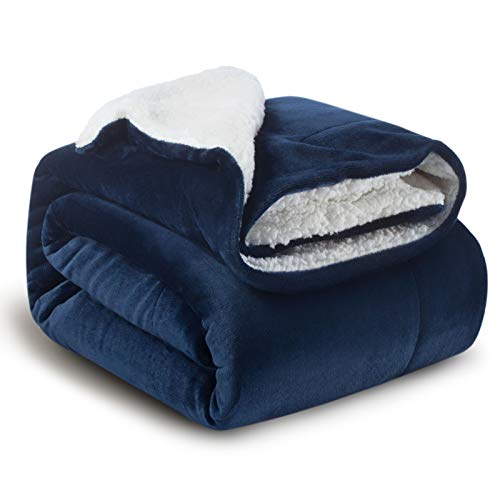 Bedsure Sherpa Fleece Blanket Throw Size Navy Lightweight Super Soft Cozy Luxury Bed Blanket Microfiber