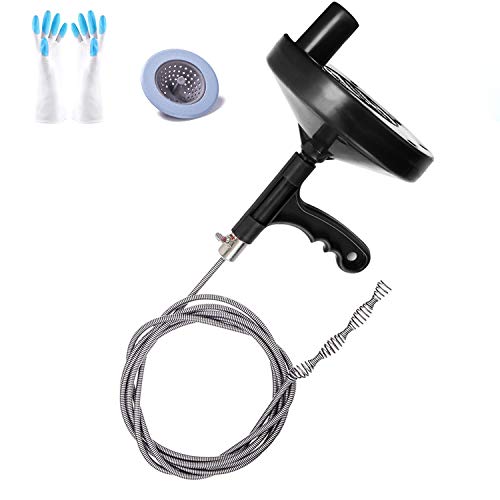 Drain Auger 25 Foot, Plumbing Snake Drain Auger Sink Auger Hair Clog Remover, Heavy Duty Pipe Snake for Bathtub Drain, Bathroom Sink, Kitchen and Shower, Comes with Gloves and Sink Strainer