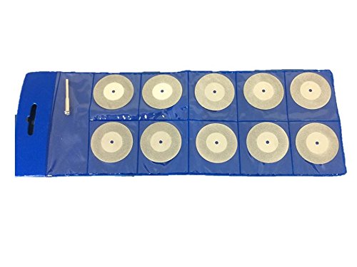 TEMO 10 pc Solid 1.5 Inch (40 mm) Diamond Coated Cutoff Wheel Disc 1/8 Inch (3 mm) Shank for Dremel and Rotary Tools
