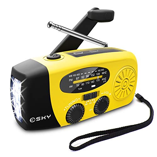 [Upgraded Version]Emergency Radio, Esky 3 LED Lights Flashlight Hand Crank Radio, Portable Solar Radio AM/FM NOAA Weather Radio, 1000mAh Power Bank USB Charger for iPhone/Smart Phone (Yellow)