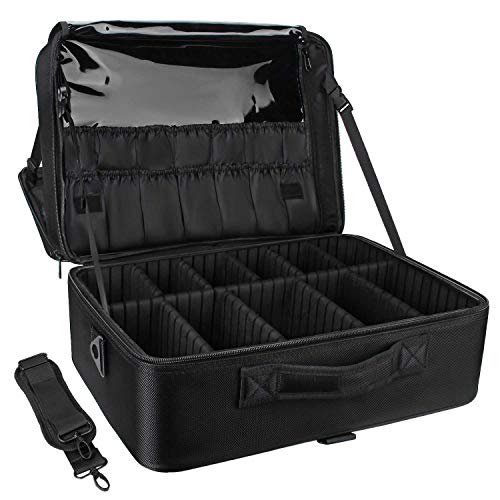 Relavel Extra Large Makeup Case Travel Makeup Train Case Professional Makeup Artist Bag Portable Nail Organizer Box Art Supply Case with Adjustable Dividers/Attach to Trolley/Shoulder Strap 17.7 Inch