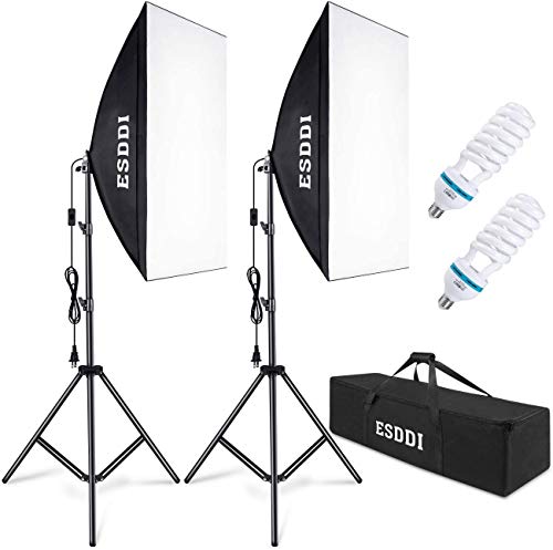ESDDI Softbox Photography Lighting Kit 800W Continuous Photo Studio Equipment with 2x50 x 70cm Reflectors and 2 x E27 Socket 5500K Bulbs for Portraits Fashion and Product Shooting