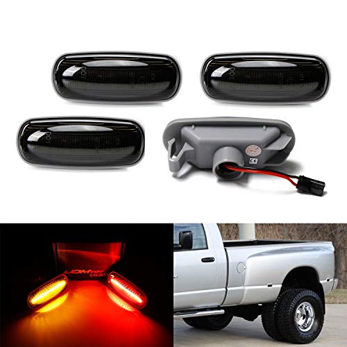 iJDMTOY Smoked Lens Amber/Red Full LED Trunk Bed Marker Lights Set Compatible With 2003-09 Dodge RAM 2500HD 3500HD Truck Double Wheel Side Fenders, Powered by Total 48 LED