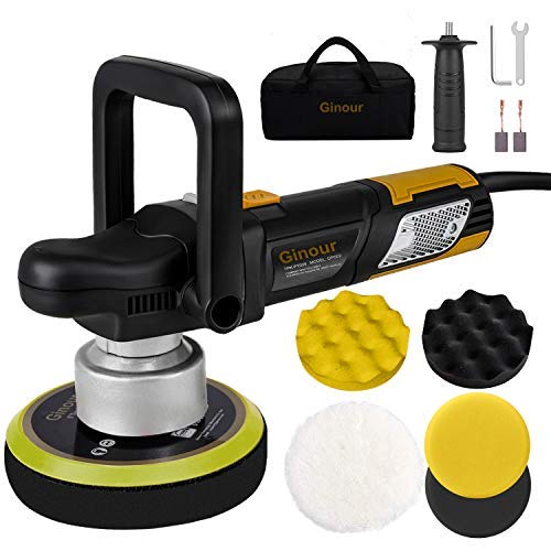 Ginour Polisher, 900W 6-inch Variable Speed Dual-Action Random Orbit Car Buffer Polisher with D-Handle & Side Handle, 6400RPM, Packing Bag, 5 Foam Disc for Car Polishing and Waxing