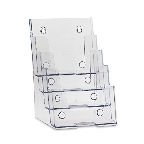 Dazzling Displays Clear Acrylic 4-Tier Brochure Holder for 6'W x 9'H - Half-Page Material (1)