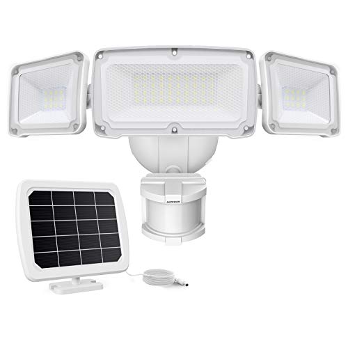 LEPOWER 1600LM LED Solar Security Lights Motion Outdoor, Super Bright Solar Motion Sensor Light, 5500K White Light, IP65 Waterproof Flood Light with 3 Adjustable Head for Yard, Garage