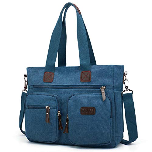 ToLFE Women Top Handle Satchel Handbags Shoulder Bag Messenger Tote Bag Purse Crossbody Bag (Double handles with 9.8' drop, New-Blue)