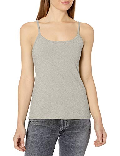 Hanes Women's Stretch Cotton Cami with Built-in Shelf Bra, Grey Heather, Large