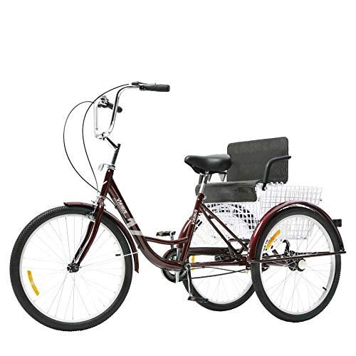 Viribus 24in. Adult Tricycle Three Wheel Trike Bike Single Speed Cruiser with Child Seat Rear Basket, Hybrid Exercise Bike City Commuter, Step-Through Steel Frame fits Adult Plus Kid and Cargo