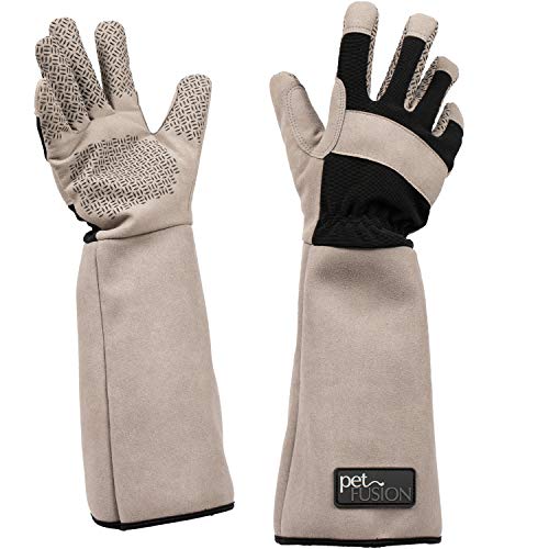 PetFusion Multipurpose Pet Glove for Grooming, Trips to Vet, Handling. [Puncture & Scratch Resistant, Water Resistant]. 12 Month Warranty for Manufacturer Defects, Grey, Large (PF-HG1A)