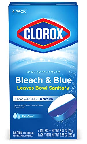 Clorox Automatic Toilet Bowl Cleaner Ultra Clean Toilet Tablets Bleach & Blue, Rain Clean, 4 Ct (Package May Vary)