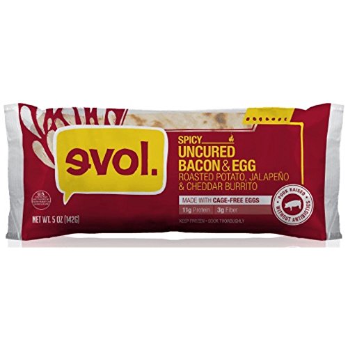 Evol Spicy Uncured Bacon Egg Roasted Potato Jalapeno and Cheddar Breakfast Burrito, 5 Ounce -- 12 per case.