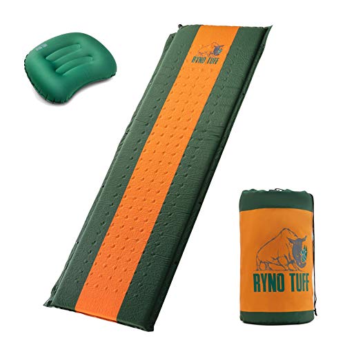 Ryno Tuff Sleeping Pad Set, Self Inflating Sleeping Pad with Free Bonus Camping Pillow, The Foam Camping Mattress is Large, Comfortable and Well Insulated, Yet Compact When Folded (Sleeping Pad Set)