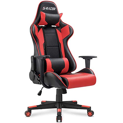 Homall Gaming Office High Back Computer PU Leather Desk PC Racing Executive Ergonomic Adjustable Swivel Task Chair with Headrest and Lumbar Support, Bk/Red