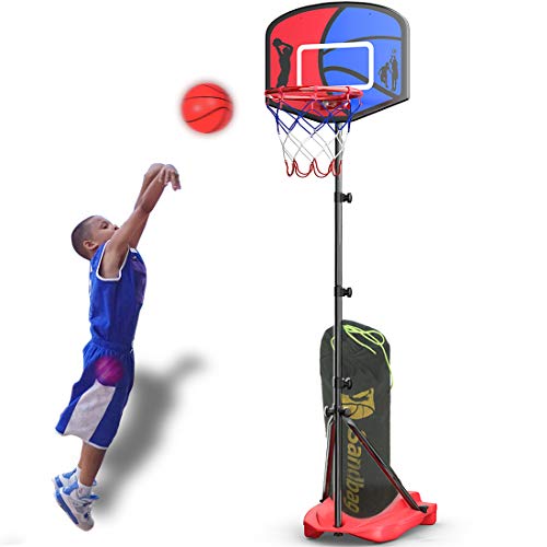 HAHAKEE Kids Basketball Hoop, Height-Adjustable Basket 2.9ft-5.1ft, Indoor and Outdoor Basketball Set for Toddlers Age 3-8