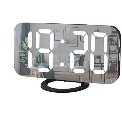 Digital Alarm Clock,6' Large LED Display with Dual USB Charger Ports | Auto Dimmer Mode | Easy Snooze Function, Modern Mirror Desk Wall Clock for Bedroom Home Office for All People