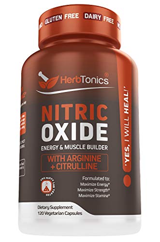 High Strength Nitric Oxide Booster Supplement with L Arginine, L-Citrulline, Malate, AAKG - Powerful NO for Muscle Growth, Strength, Vascularity, Energy & Blood Flow