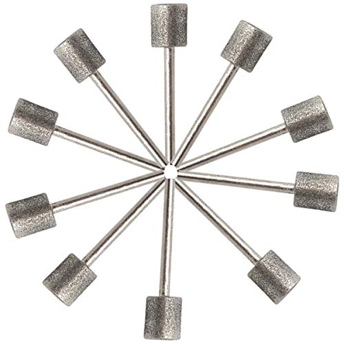 NGe 10 Pcs 12mm Cylinder Head Diamond Coated Mounted Points Grinding Bit - 3mm Shank