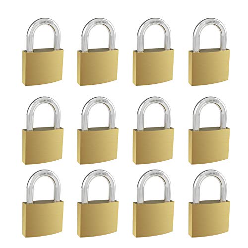 CINCINNO Solid Brass Keyed Alike Padlocks,1-1/5” (30mm) Wide Lock Body, 1/5” Shackle Diameter Padlocks with Same Keys Pack of 12