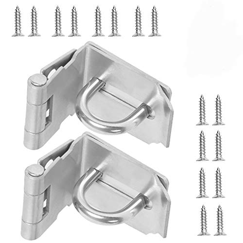 2 PCS 3 Inch 90 Degree Padlock Hasp, KINJOEK Stainless Steel Security Door Clasp Hasp Lock Latch, 2mm Extra Thick Door Gate Bolt Lock with 16 Mounting Screws