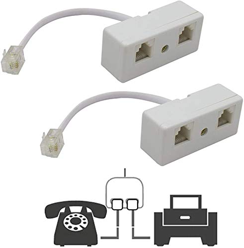 Two Way Telephone Splitters,Uvital Male to 2 Female Converter Cable RJ11 6P4C Telephone Wall Adaptor and Separator for Landline(White,2 Pack)