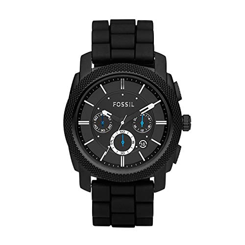 Fossil Men's Machine Chrono Quartz Silicone Chronograph Watch, Color: Black (Model: FS4487IE)