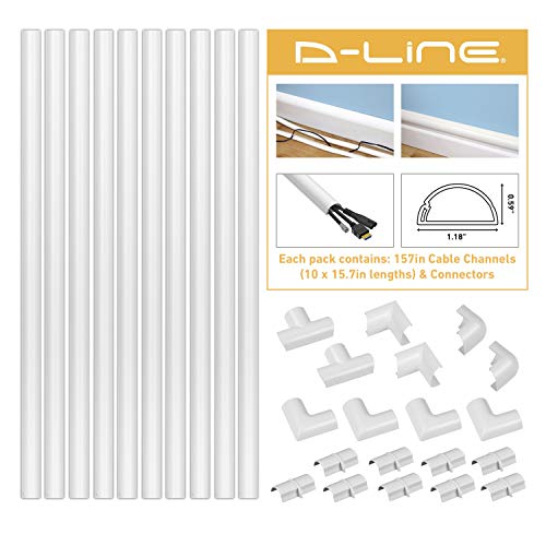 D-Line Cord Cover Kit, 10x 15.7in Self-Adhesive Wire Hider Channels and Accessories, Cable Raceway to Hide Wires on Wall, Cable Management - 13FT Total Cord Coverage, Medium