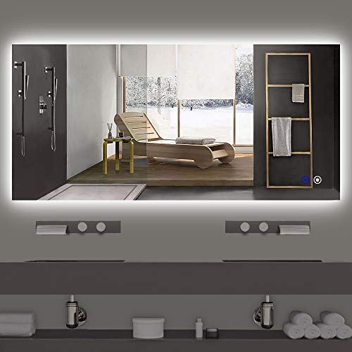 TokeShimi 60 x 28 Inch Bathroom Vanity Mirror LED Backlit Mirror Anti-Fog Wall Mounted Bath Mirror with Lights Dimmable Large Makeup Mirror (Horizontal/Vertical)