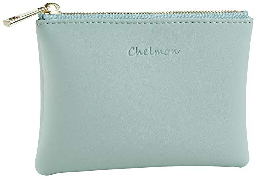 Chelmon Genuine Leather Coin Purse Pouch Change Purse With Zipper For Men Women (Green Light)