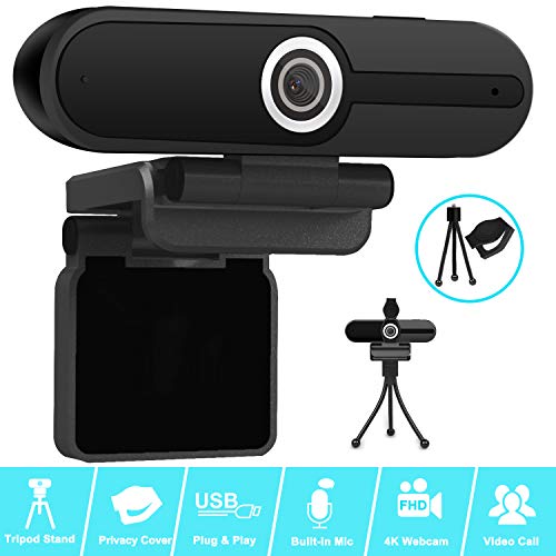 4K Webcam, Webcam 8MP HD Computer Camera with Microphone, Pro Streaming Web Camera with Privacy Shutter and Tripod, PC Mac Desktop Laptop Notebook USB Webcams for Video Calling Recording Webcam